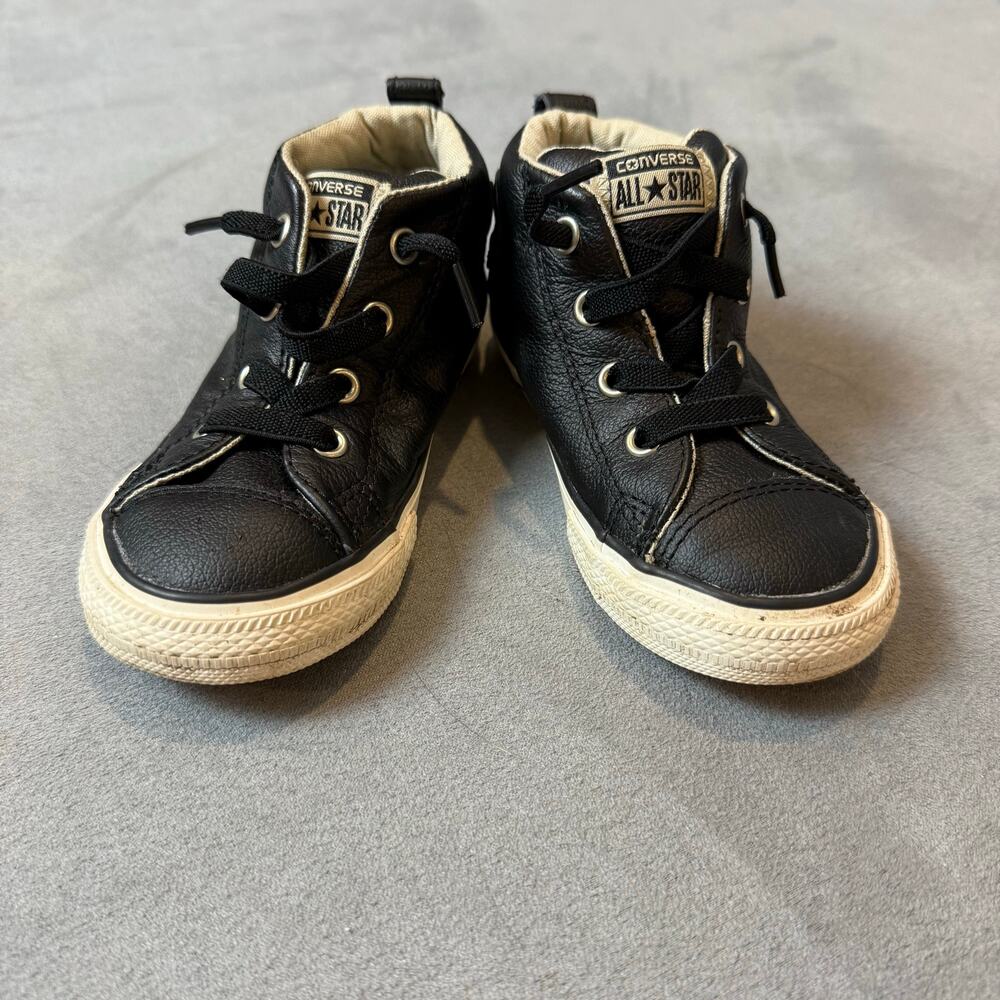 Converse All Star Chuck Taylor Black Leather High Tops Shoes Sneakers Size 6 - Picture 4 of 11